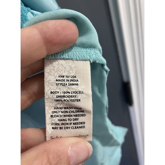 Soft Surroundings Turquoise Embroidered Tunic Top Blouse Women’s Sz L V-Neck - Picture 6 of 7